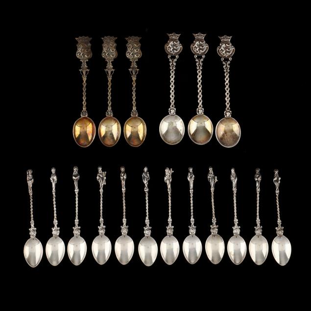 Appraisal: TWO CASED SETS OF VINTAGE DUTCH SILVER DEMITASSE SPOONS Mid-