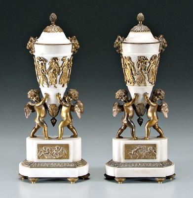 Appraisal: Pair ormolu mounted marble urns each supported by pair of