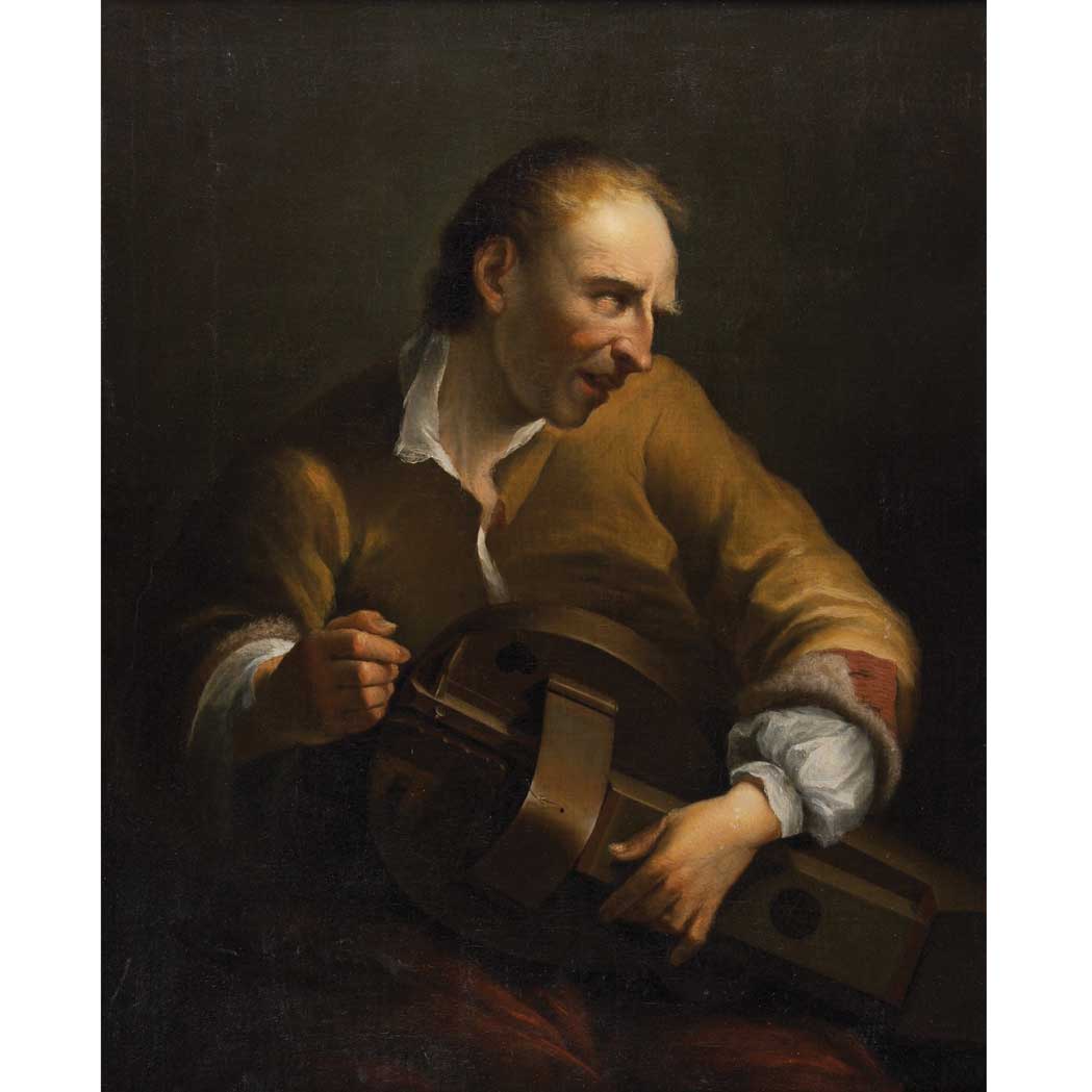 Appraisal: French School th Century Man Playing a Hurdy-Gurdy Oil on