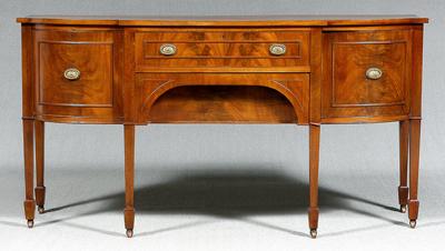 Appraisal: Hepplewhite inlaid mahogany sideboard banded mahogany top two central dovetailed