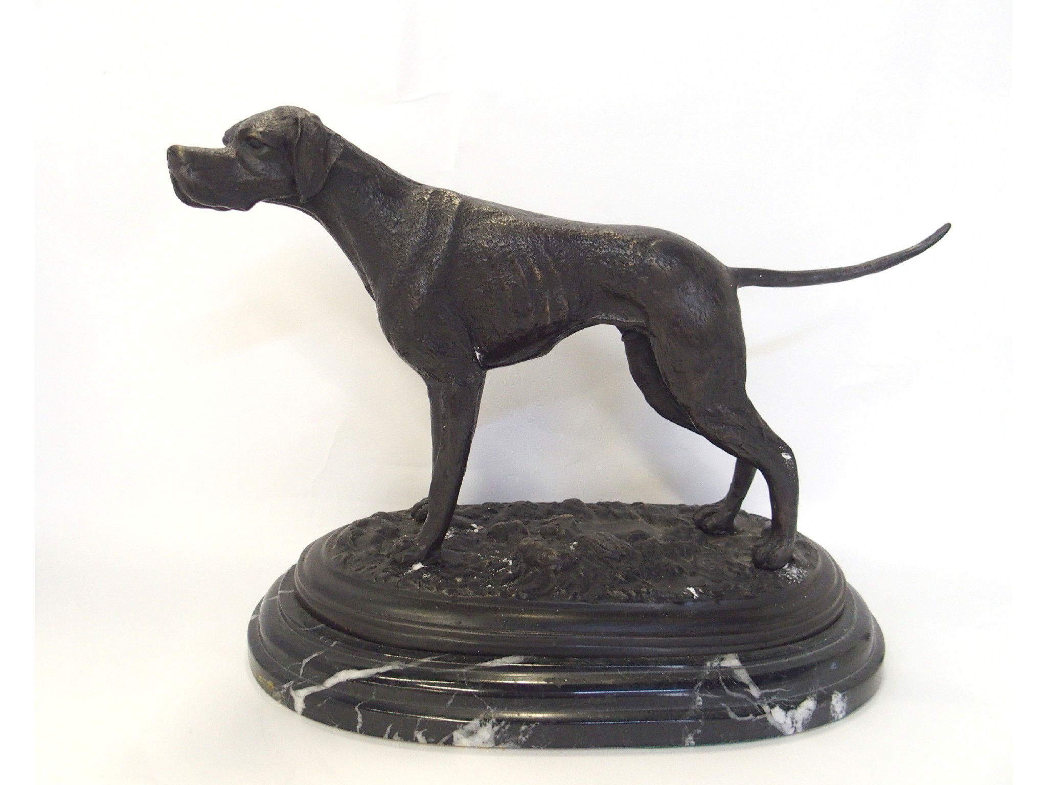 Appraisal: Reproduction bronzed model of a hound on marble base