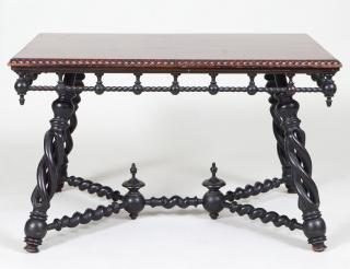 Appraisal: CONTINENTAL BAROQUE STYLE MAHOGANY TABLE th Century The rectangular top