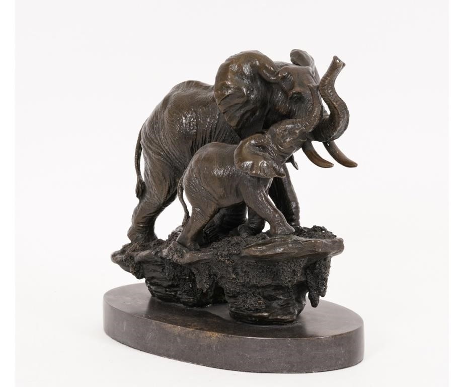 Appraisal: After Antoine-Louis Barye French bronze elephant and baby set on