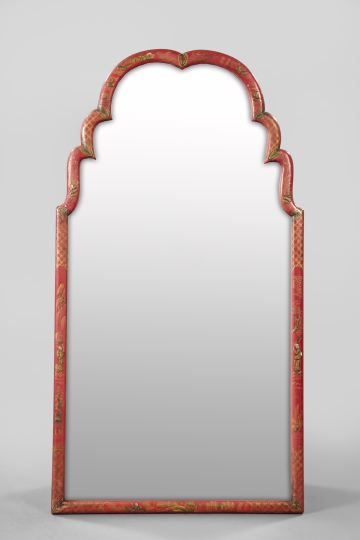 Appraisal: George V Japanned Parcel-Gilt and Red-Lacquered Looking Glass first quarter