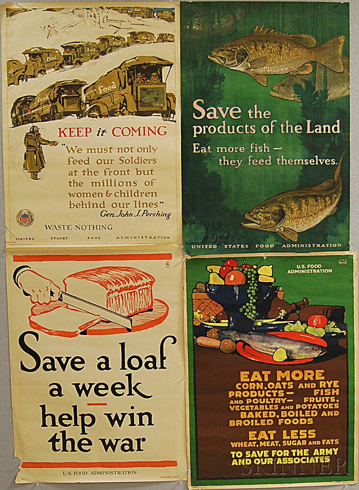 Appraisal: Four Rations-related WWI Lithograph Posters a Keep it Coming a