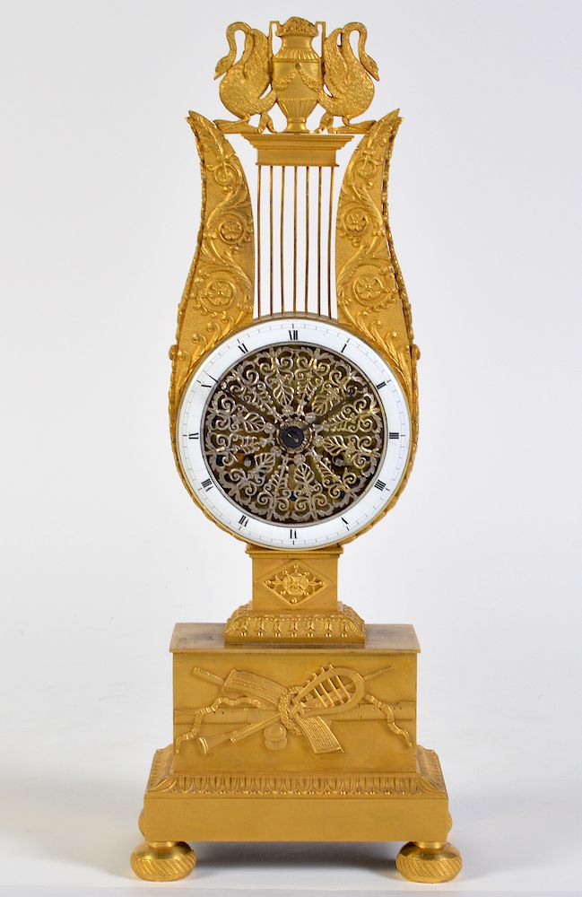 Appraisal: Empire Style Gilt Bronze Lyre Mantel Clock Gilt bronze Empire