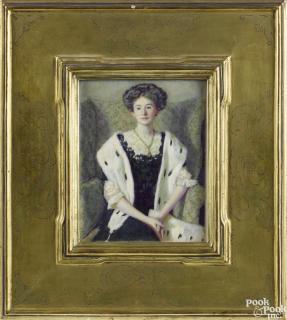 Appraisal: Heloise Redfield American b watercolor on ivory portrait of Mrs