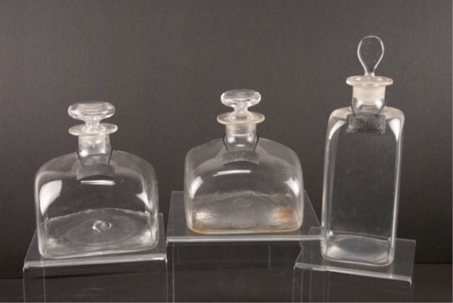 Appraisal: Three Blown Glass Bottles w Sterling Bottle With Stieff for