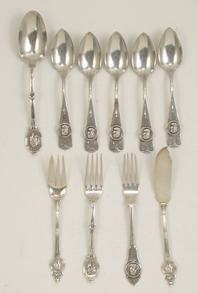 Appraisal: TEN PIECES OF STERLING AND COIN SILVER FLATWARE In Medallion