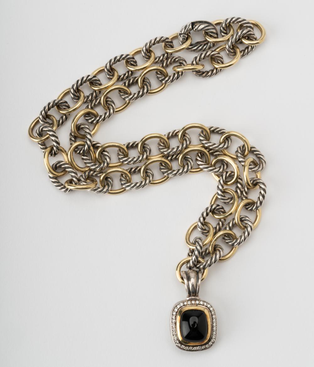 Appraisal: DAVID YURMAN STERLING SILVER KARAT YELLOW GOLD ONYX DIAMOND NECKLACEpendant