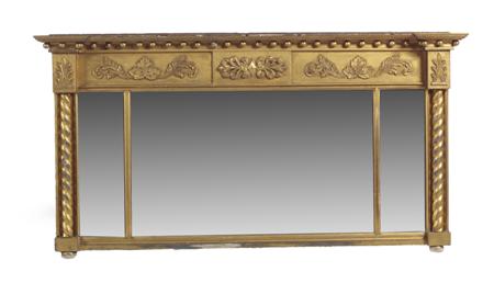 Appraisal: A Regency giltwood triptych overmantel mirror the projecting ball applied