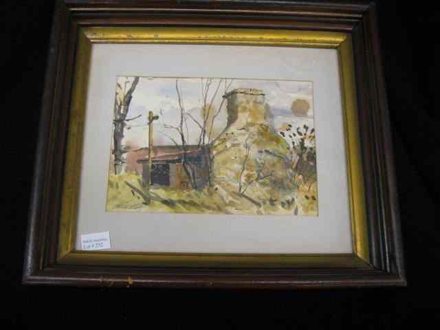 Appraisal: Watercolor Farmstead Pencil Signed image area '' x '' in