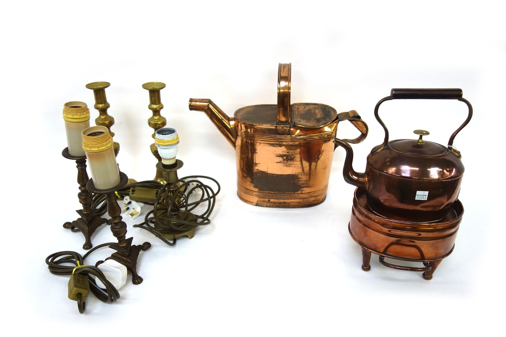 Appraisal: A Dutch copper and brass kettle and burner a copper