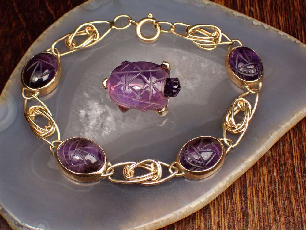 Appraisal: TWO ARTICLES OF AMETHYST AND FOURTEEN KARAT GOLD JEWELRY including