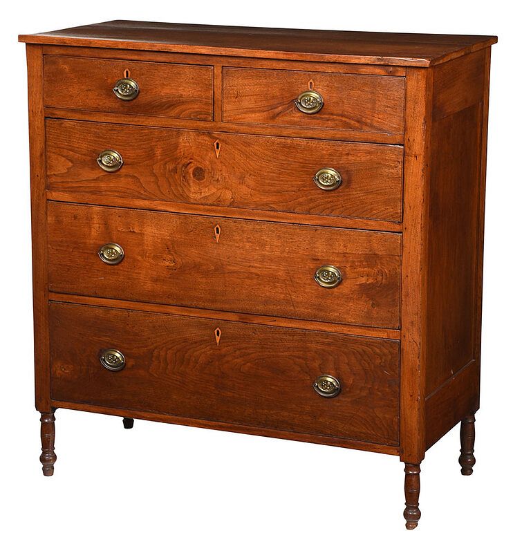 Appraisal: Southern Federal Figured Walnut Five Drawer Chest probably Virginia or