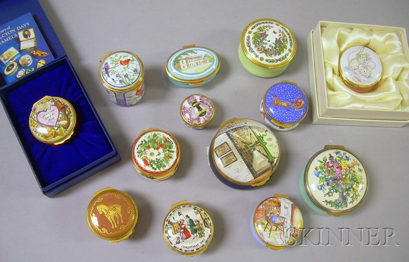 Appraisal: Thirteen Collectible Enameled Trinket Boxes seven Halcyon Days including one