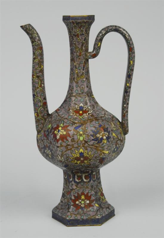 Appraisal: CHINESE CLOISONNE LOTUS AND VINE DECORATED EWER height inches Condition