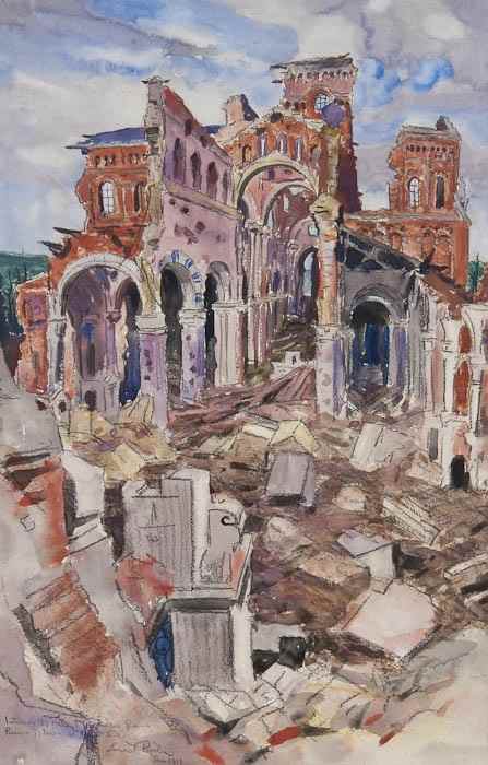 Appraisal: Ernest Proctor - Interior view of Albert Cathedral from ruins