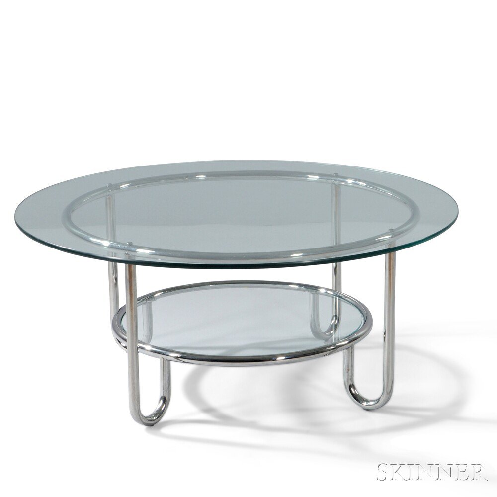 Appraisal: Mid-century Cocktail-Coffee Table Tubular steel glass United States Two tiers