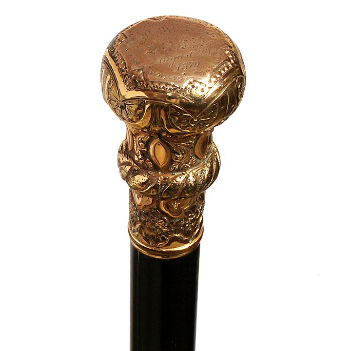 Appraisal: Presentation Gold Cane Dated - A petite gold-filled handle with