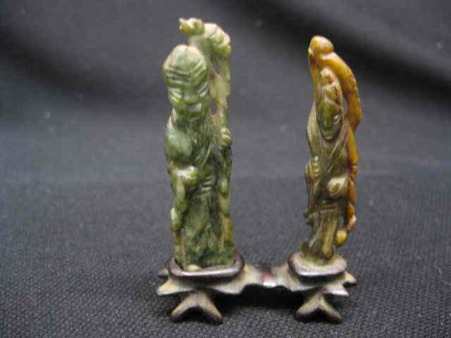 Appraisal: Chinese Carved Jade Miniature Figures immortals '' plus wooden base