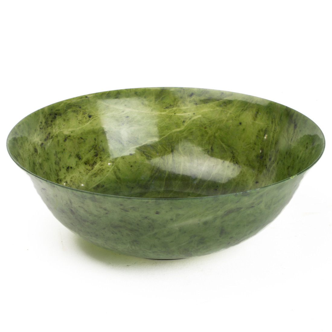 Appraisal: CHINESE SPINACH JADE BOWL Chinese spinach jade bowl the shallow