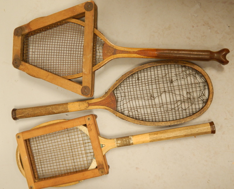 Appraisal: Three vintage tennis rackets to include a George Bussey Co