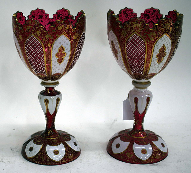 Appraisal: A PAIR OF LATE TH CENTURY BOHEMIAN RED AND WHITE