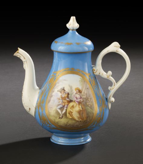 Appraisal: Limoges Bleu-du-Ciel-Ground Porcelain Solitaire Coffeepot fourth quarter th century in