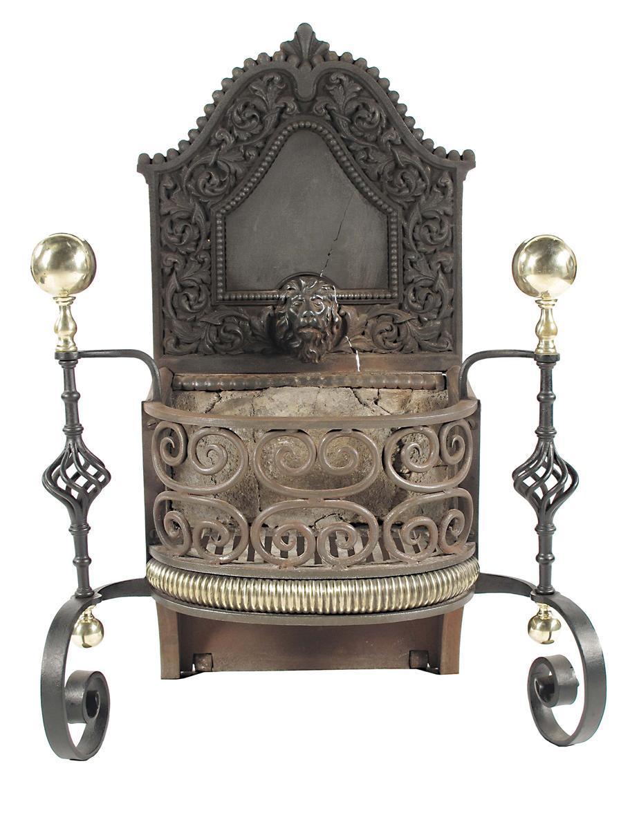 Appraisal: A cast and wrought iron firegrate