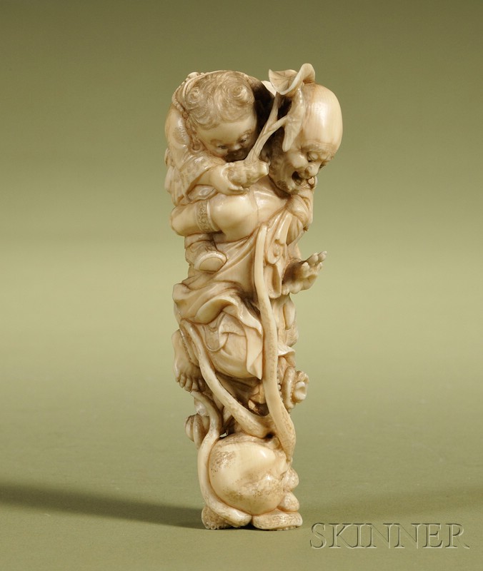 Appraisal: Japanese Carved Okimono of a Father and Child with an