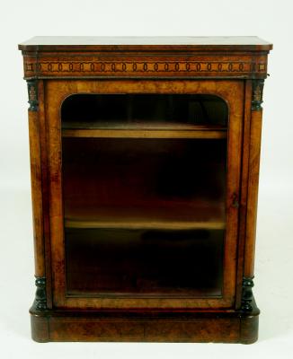 Appraisal: A BURR WALNUT PIER DISPLAY CABINET late th century of