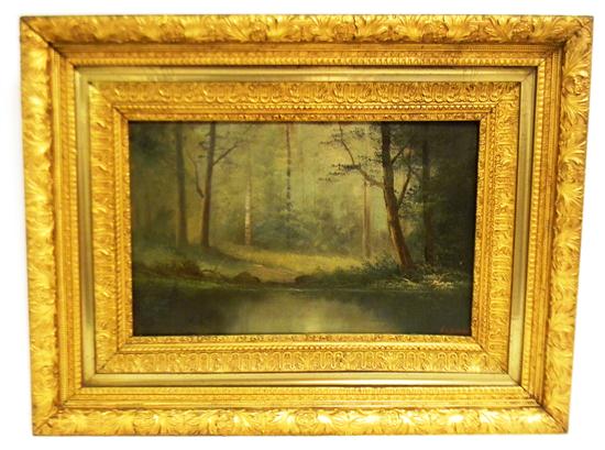 Appraisal: F A Barnes oil on canvas forest landscape depicts body