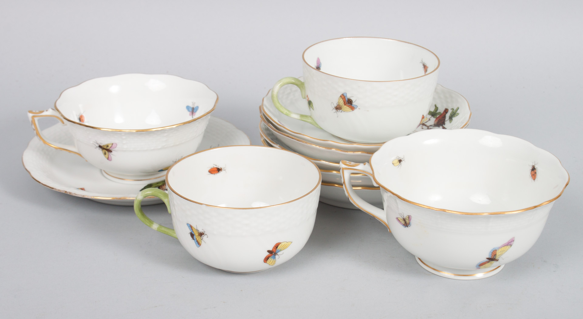 Appraisal: Ten pieces of Herend porcelain teaware in the Rothschild Bird