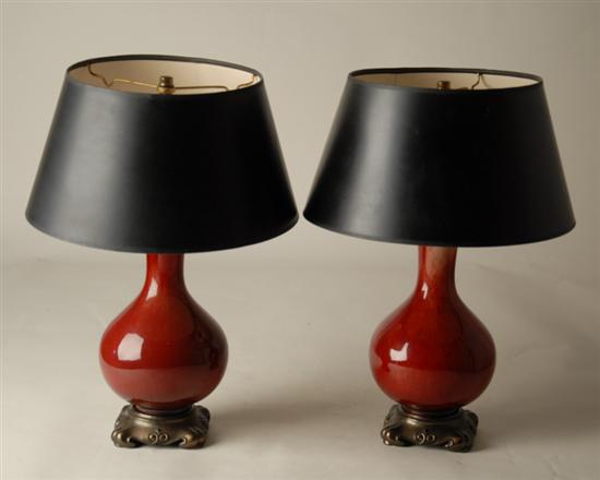 Appraisal: A Pair of Gourd-form Table Lamps red ceramic on a