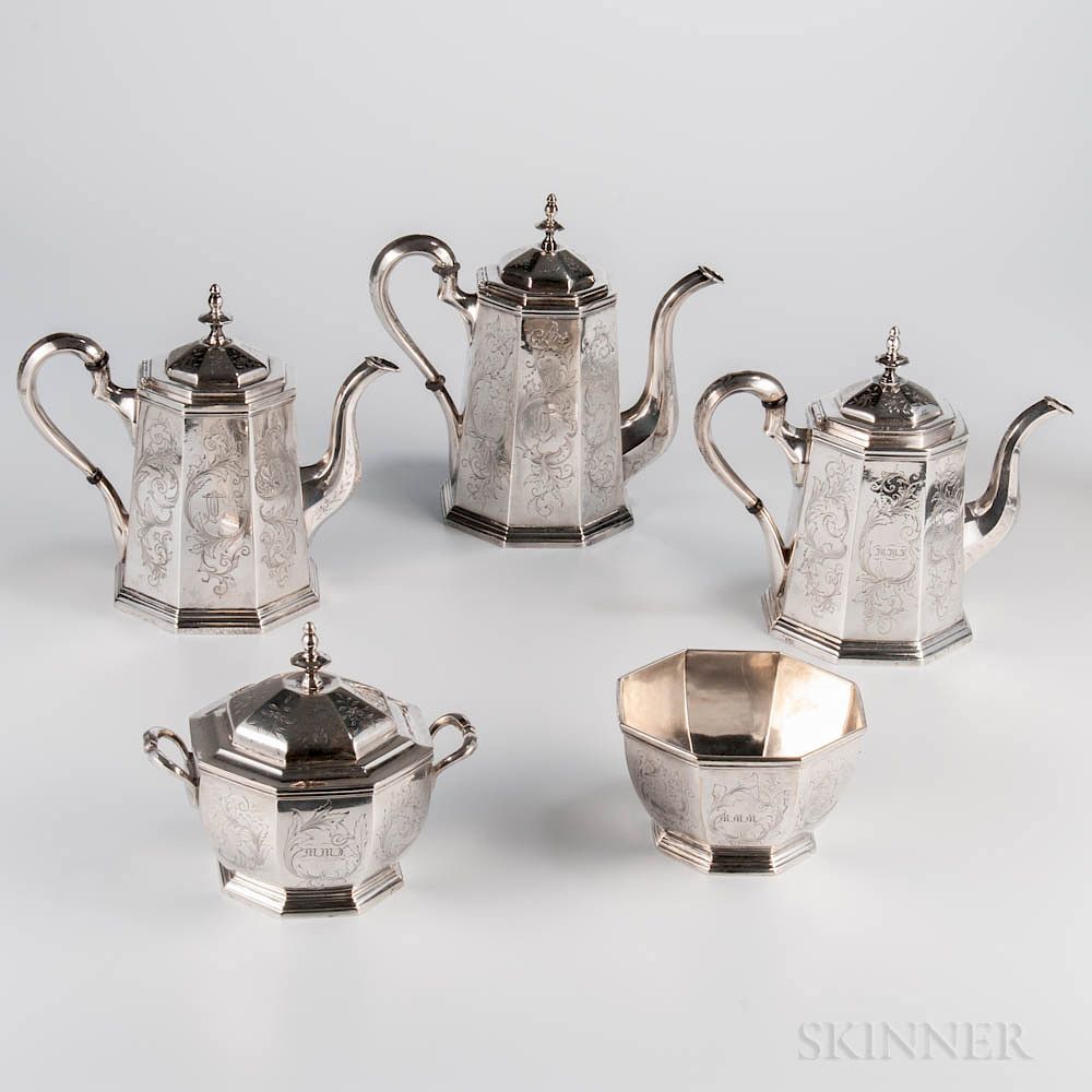 Appraisal: Five-piece American Coin Silver Tea and Coffee Service Five-piece American