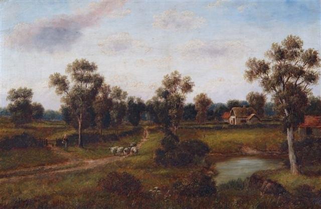 Appraisal: A PAIR OF VICTORIAN OIL PAINTINGS of pastoral landscapes figures