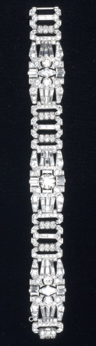 Appraisal: Scintillating diamond and pt bracelet ca Continuous strap comprised of