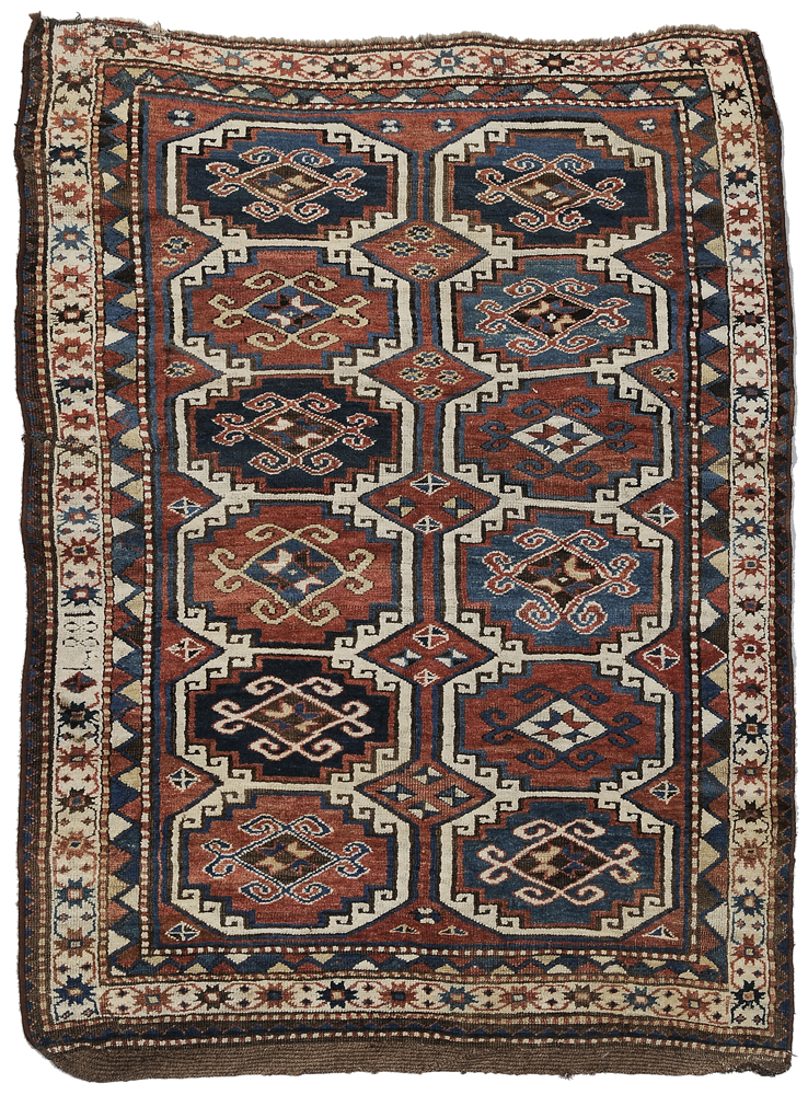 Appraisal: Caucasian Rug late th century probably Mogan ten canted rectangular