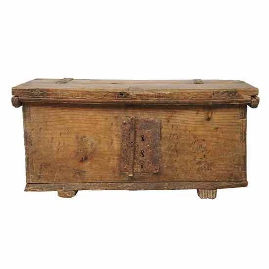 Appraisal: A Portuguese Iron Mounted Pine Coffer Trunk th century of