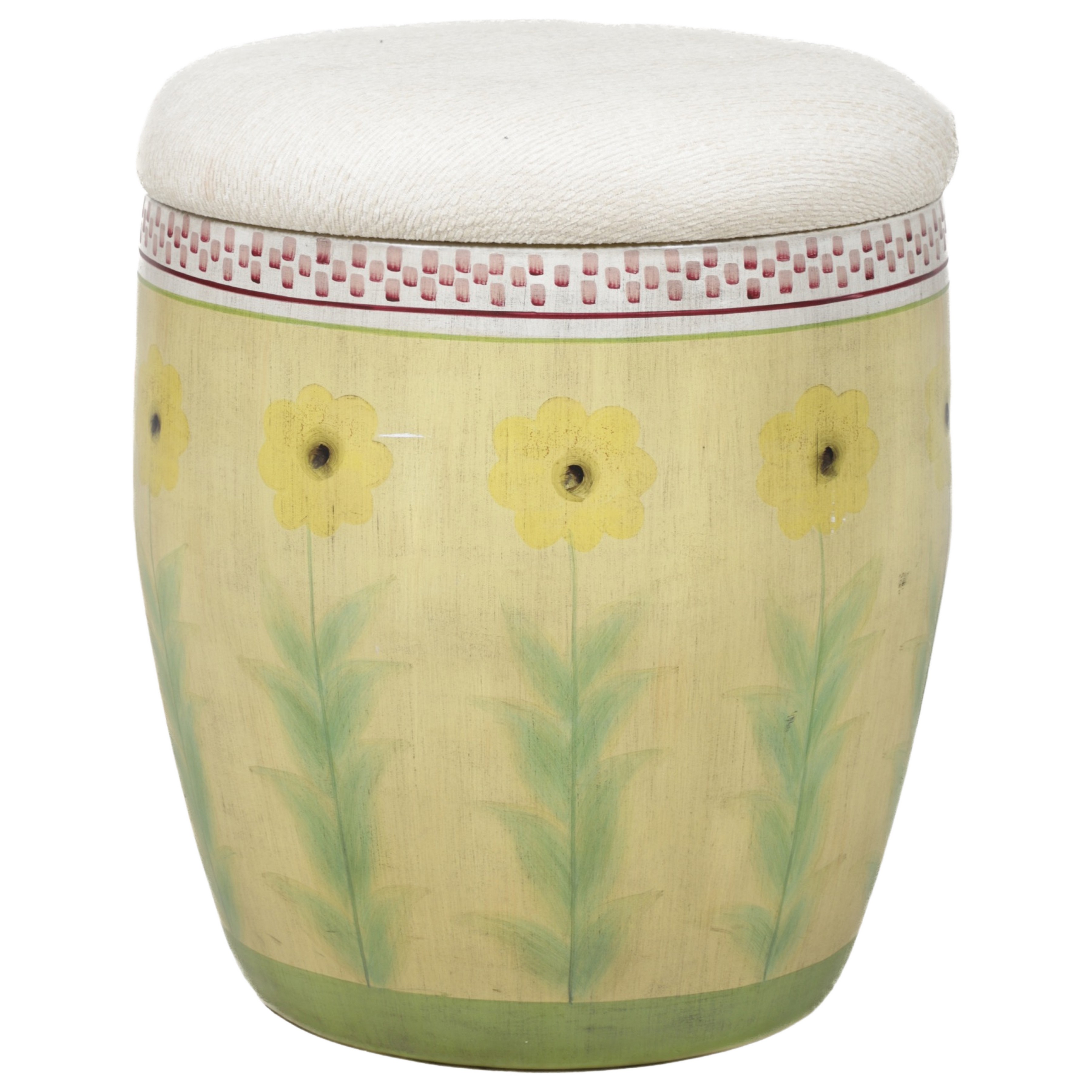 Appraisal: Upholstered lift lid painted stool floral paint decoration h x