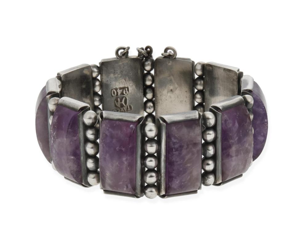 Appraisal: Hector Aguilar - Mexican A silver and amethyst bracelet circa