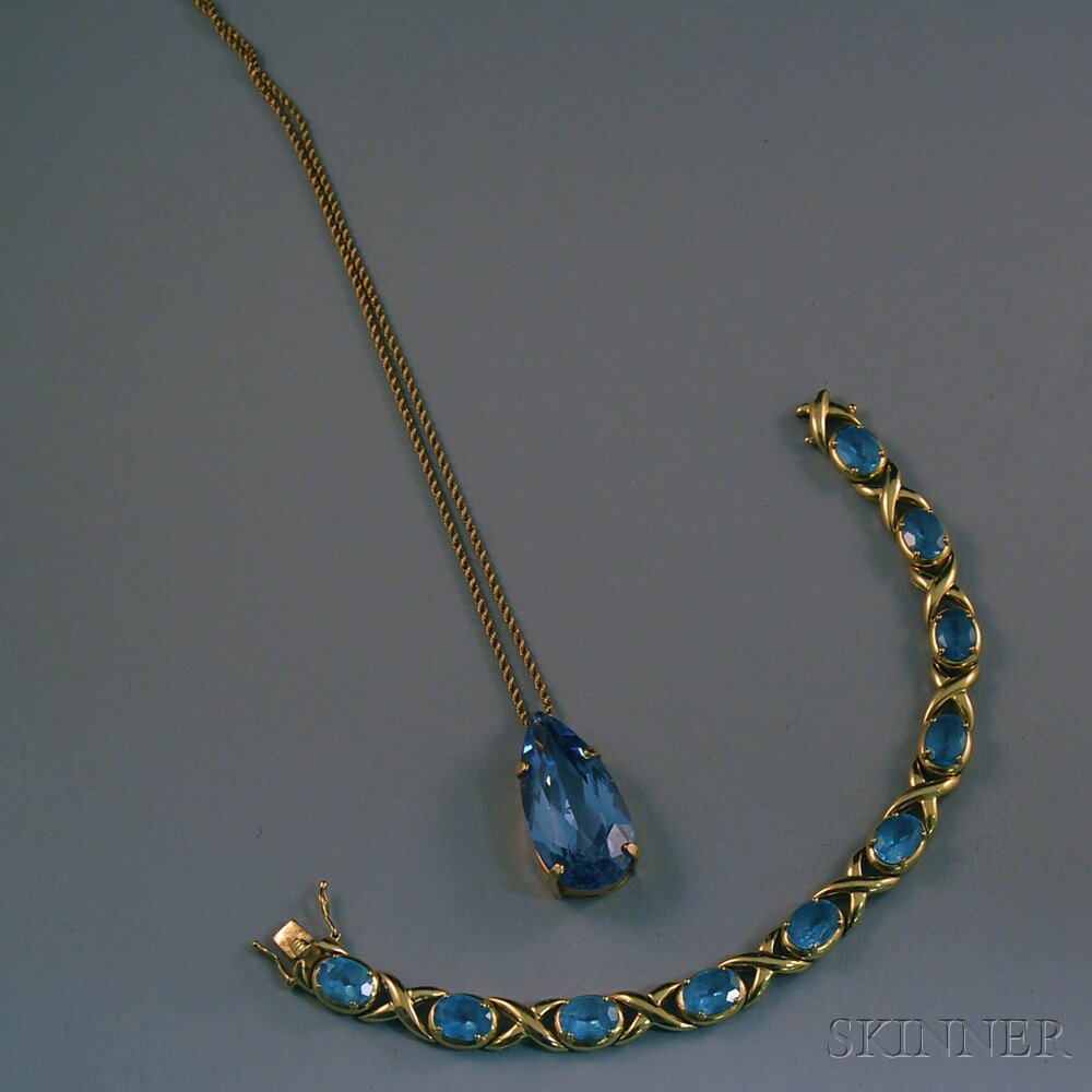 Appraisal: Two kt Gold and Light Blue Gemstone Jewelry Items a