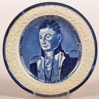 Appraisal: Historical Staffordshire Blue Toddy Plate Historical Staffordshire Blue Transfer Toddy