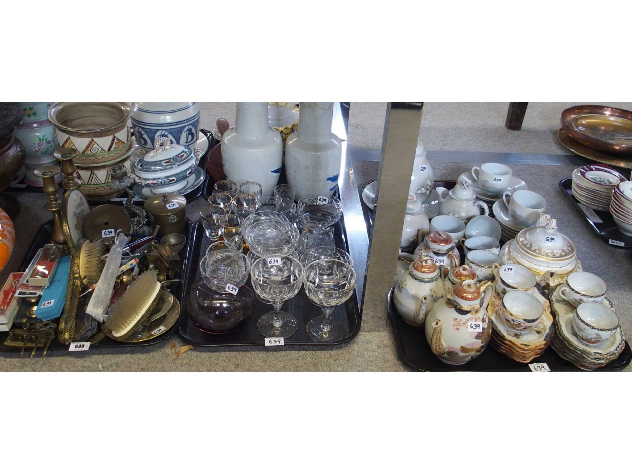 Appraisal: Assorted brassware pens dressing table set etc glassware including drinking