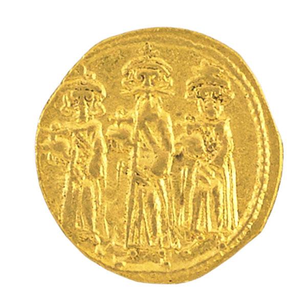 Appraisal: ANCIENT BYZANTINE GOLD SOLIDUS Forvm Heraclius Obverse Heraclius Constantine and