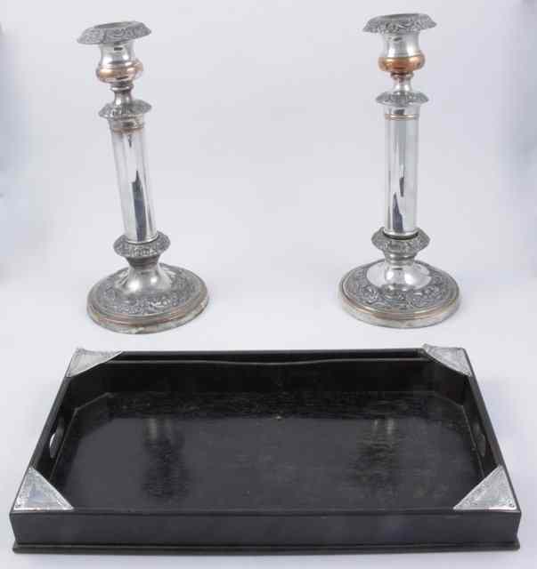 Appraisal: A small tray with silver set corners London cm wide