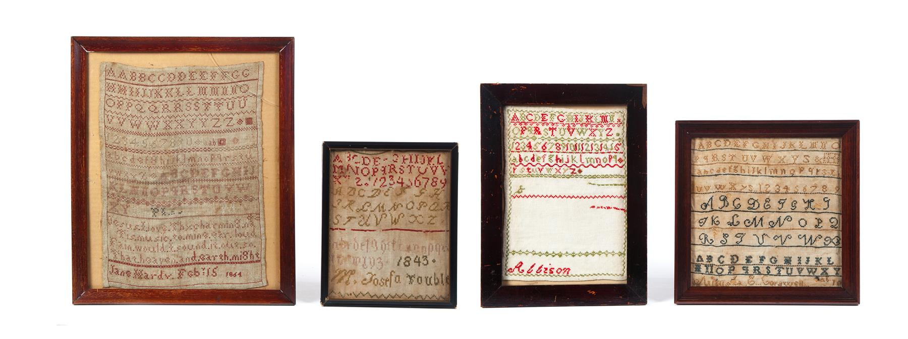 Appraisal: FOUR FRAMED SAMPLERS American th century All three are on