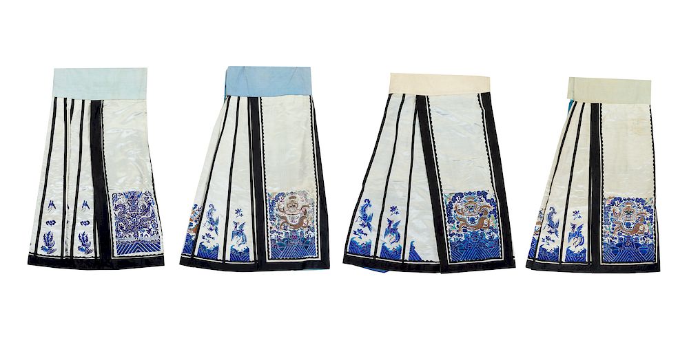 Appraisal: Four Embroidered Silk Apron Skirts Average height in cm Four