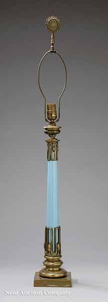 Appraisal: A French Celeste Blue Glass and Brass Columnar Table Lamp